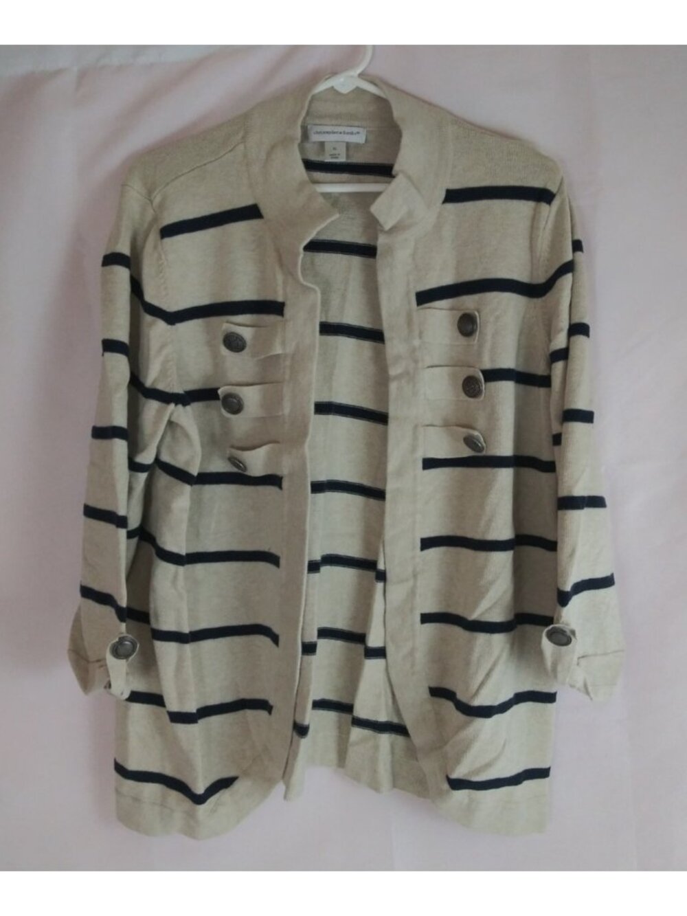 Christopher & Banks Women's Beige Striped Open Front Cardigan Sweater XL